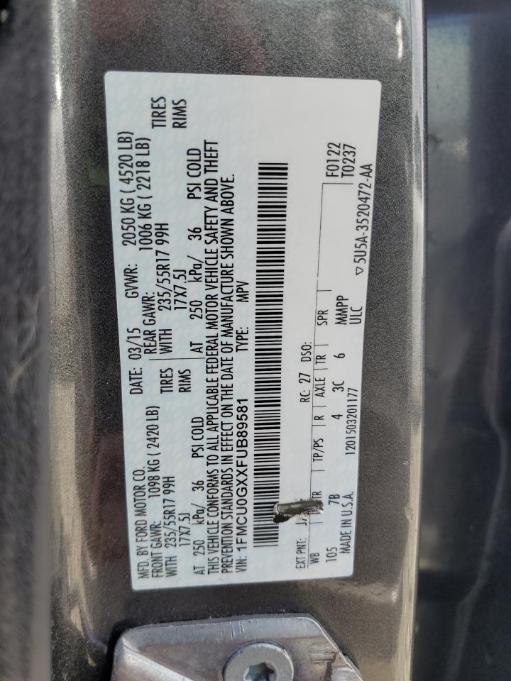 2015 Ford Escape Se VIN: 1FMCU0GXXFUB89581 Lot: 63372805