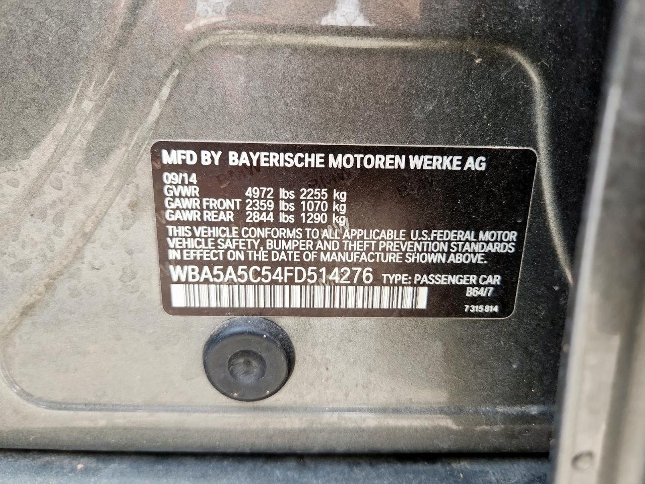 2015 BMW 528 I VIN: WBA5A5C54FD514276 Lot: 63862275