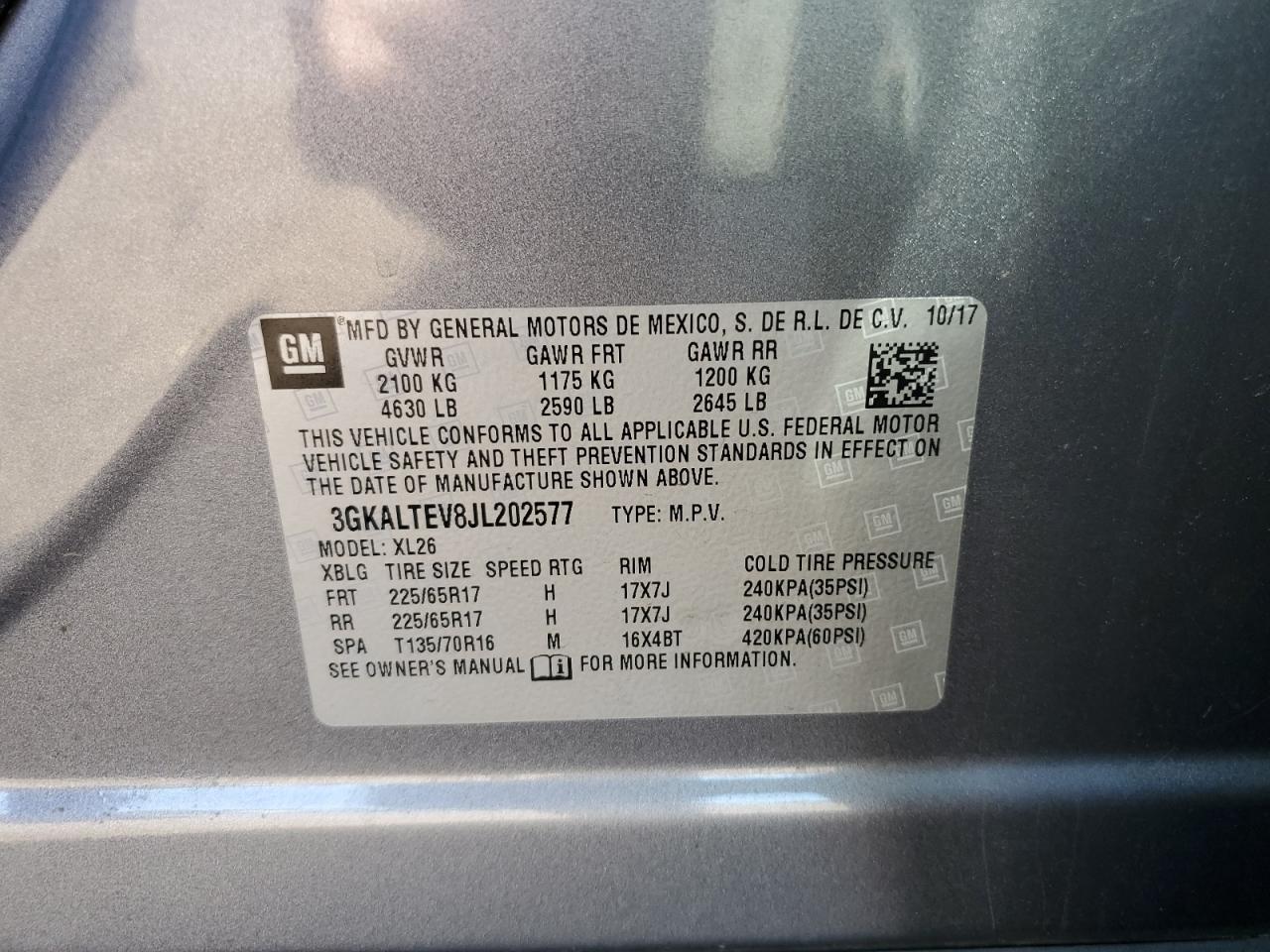 2018 GMC Terrain Sle VIN: 3GKALTEV8JL202577 Lot: 63779825
