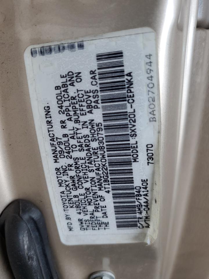1998 Toyota Camry Ce VIN: 4T1BG22K0WU830795 Lot: 63259375