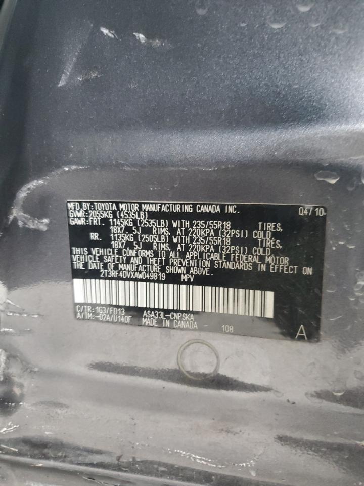 2010 Toyota Rav4 Sport VIN: 2T3RF4DVXAW049819 Lot: 86172215