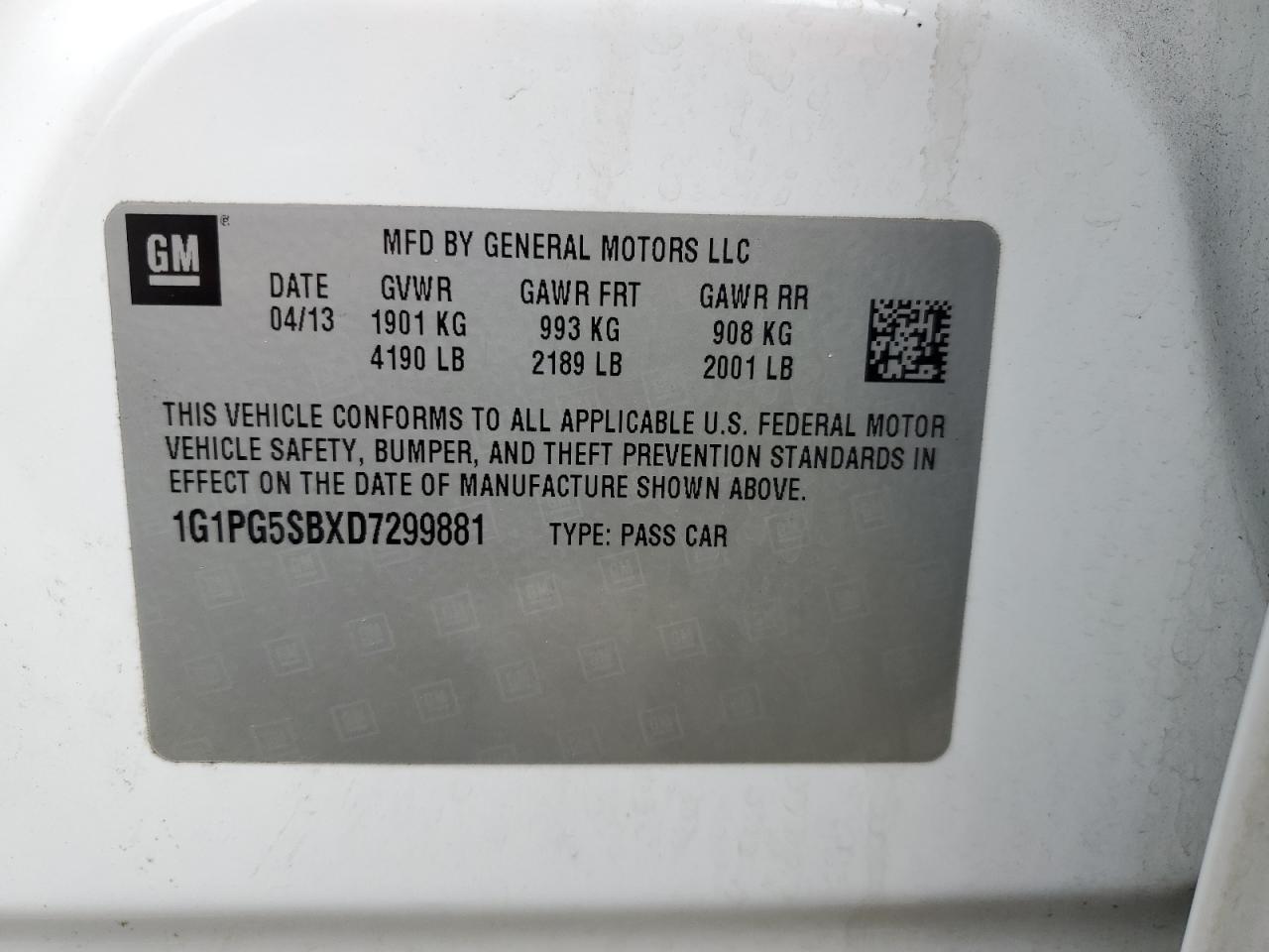 2013 Chevrolet Cruze Ltz VIN: 1G1PG5SBXD7299881 Lot: 65633145