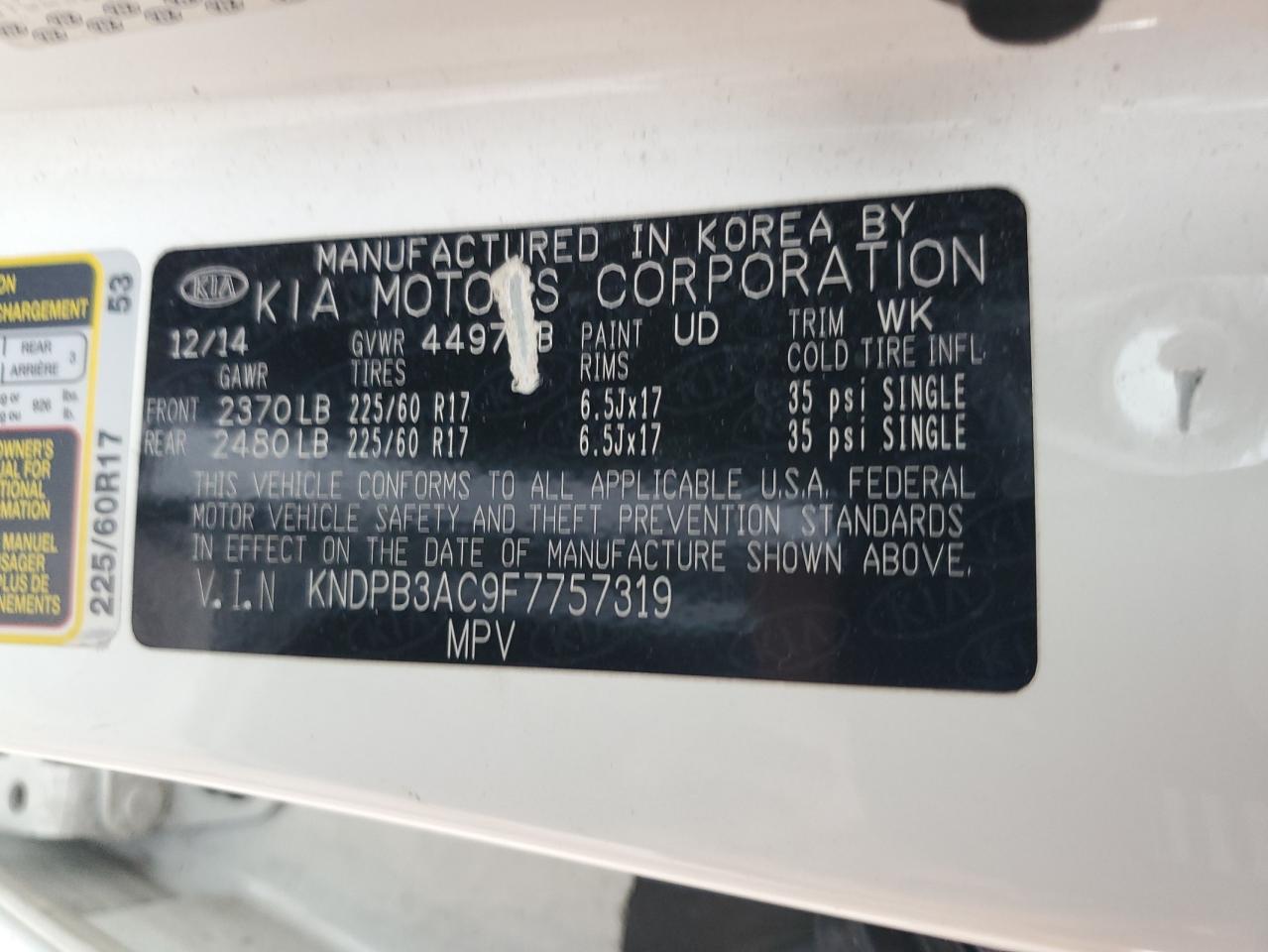 2015 Kia Sportage Lx VIN: KNDPB3AC9F7757319 Lot: 63449565