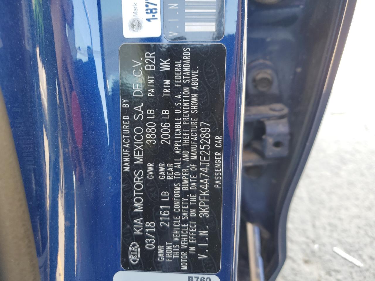 2018 Kia Forte Lx VIN: 3KPFK4A74JE252897 Lot: 64768805