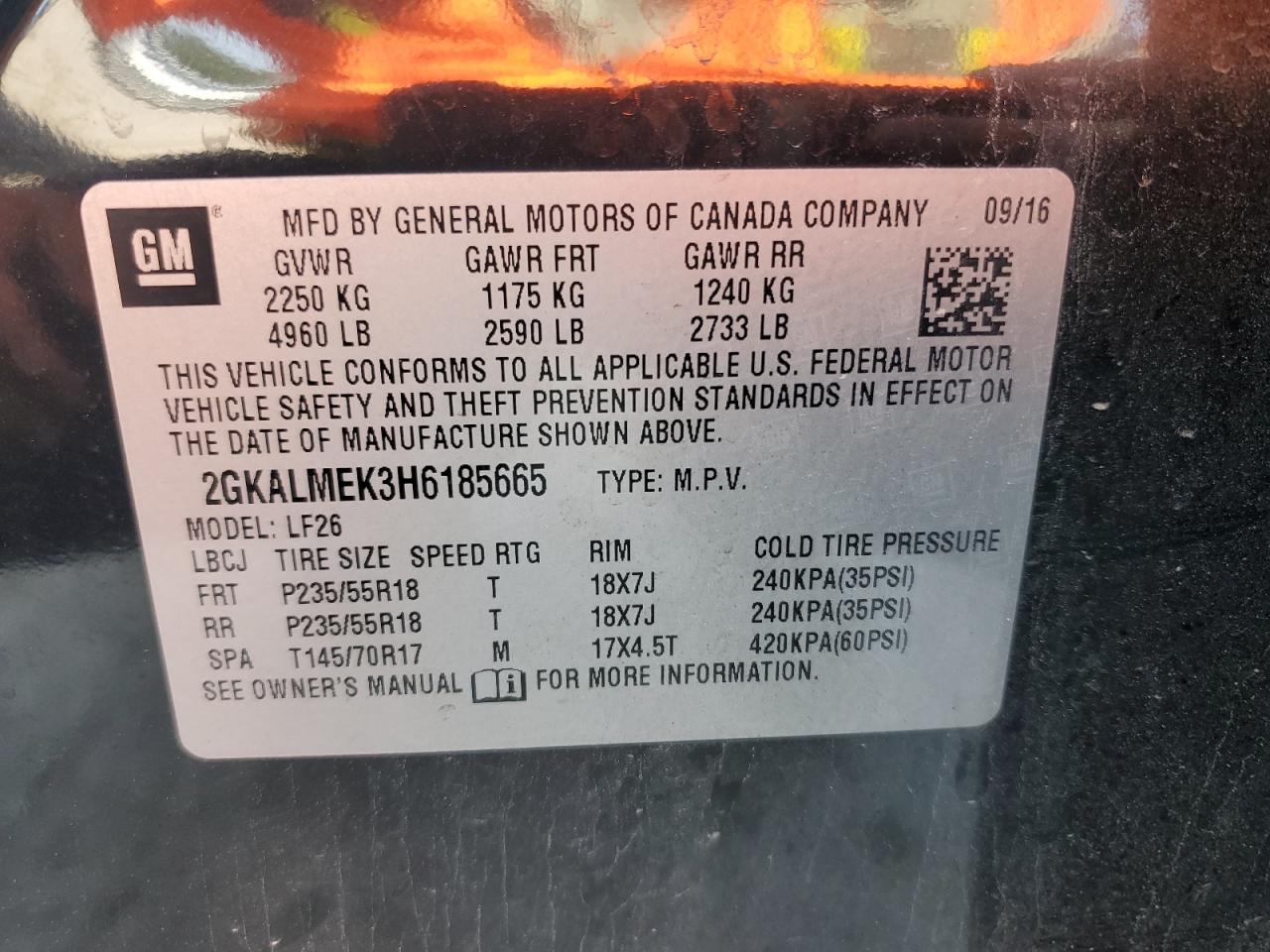 2017 GMC Terrain Sle VIN: 2GKALMEK3H6185665 Lot: 64674705