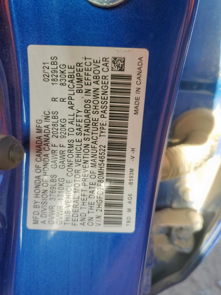 2021 Honda Civic Sport VIN: 2HGFC2F80MH546522 Lot: 66429585