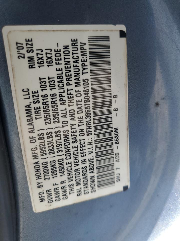 2007 Honda Odyssey Exl VIN: 5FNRL38657B046105 Lot: 62325345