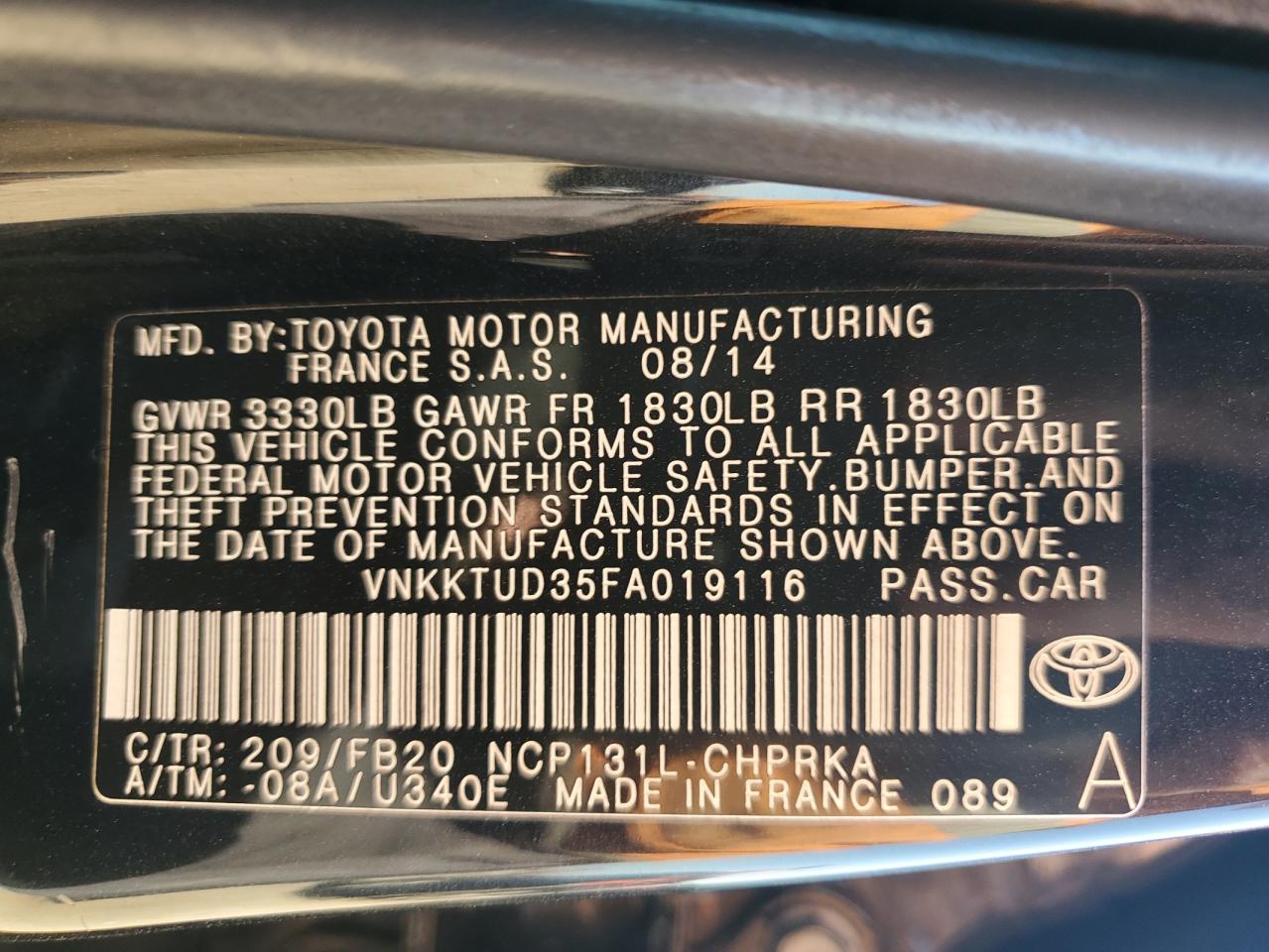 2015 Toyota Yaris VIN: VNKKTUD35FA019116 Lot: 62676045