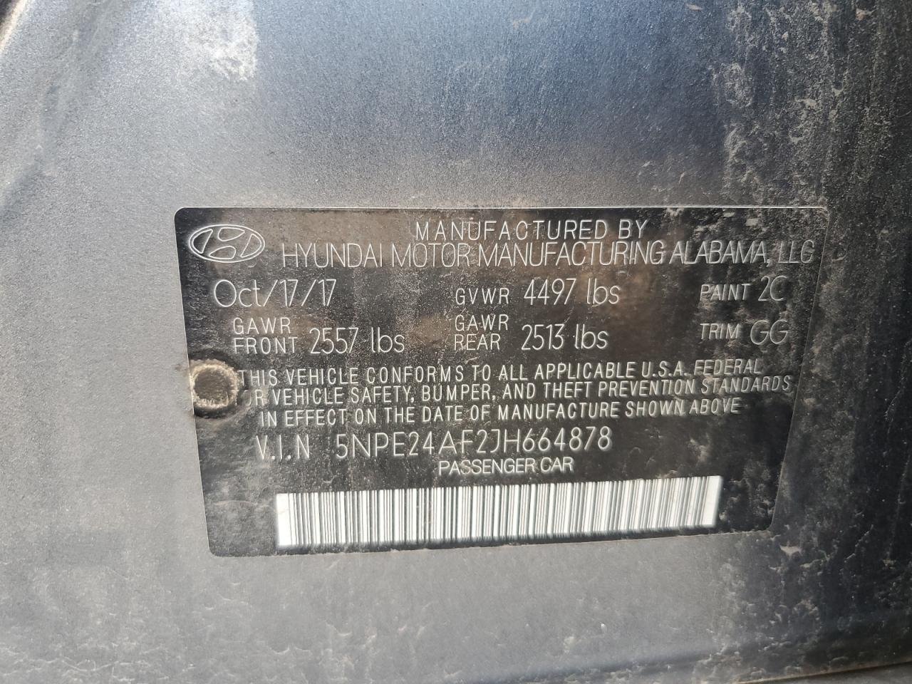 2018 Hyundai Sonata Se VIN: 5NPE24AF2JH664878 Lot: 64695915