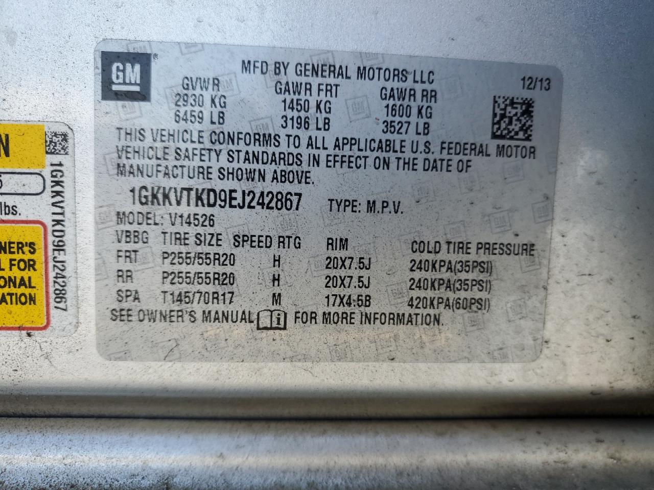 2014 GMC Acadia Denali VIN: 1GKKVTKD9EJ242867 Lot: 66172485