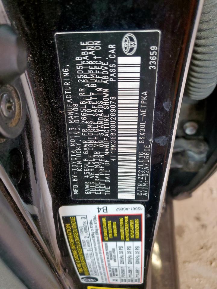 2008 Toyota Avalon Xl VIN: 4T1BK36B38U289078 Lot: 63509275