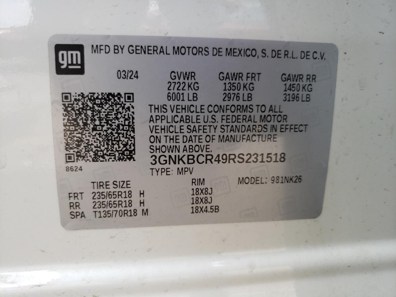 3gnkbcr49rs231518 3GNKBCR49RS231518 2024 Chevrolet Blazer 2Lt