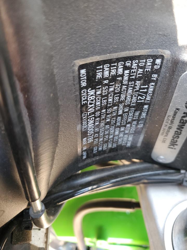jkbzxvl15na005786 JKBZXVL15NA005786 2022 Kawasaki Zx1002 L