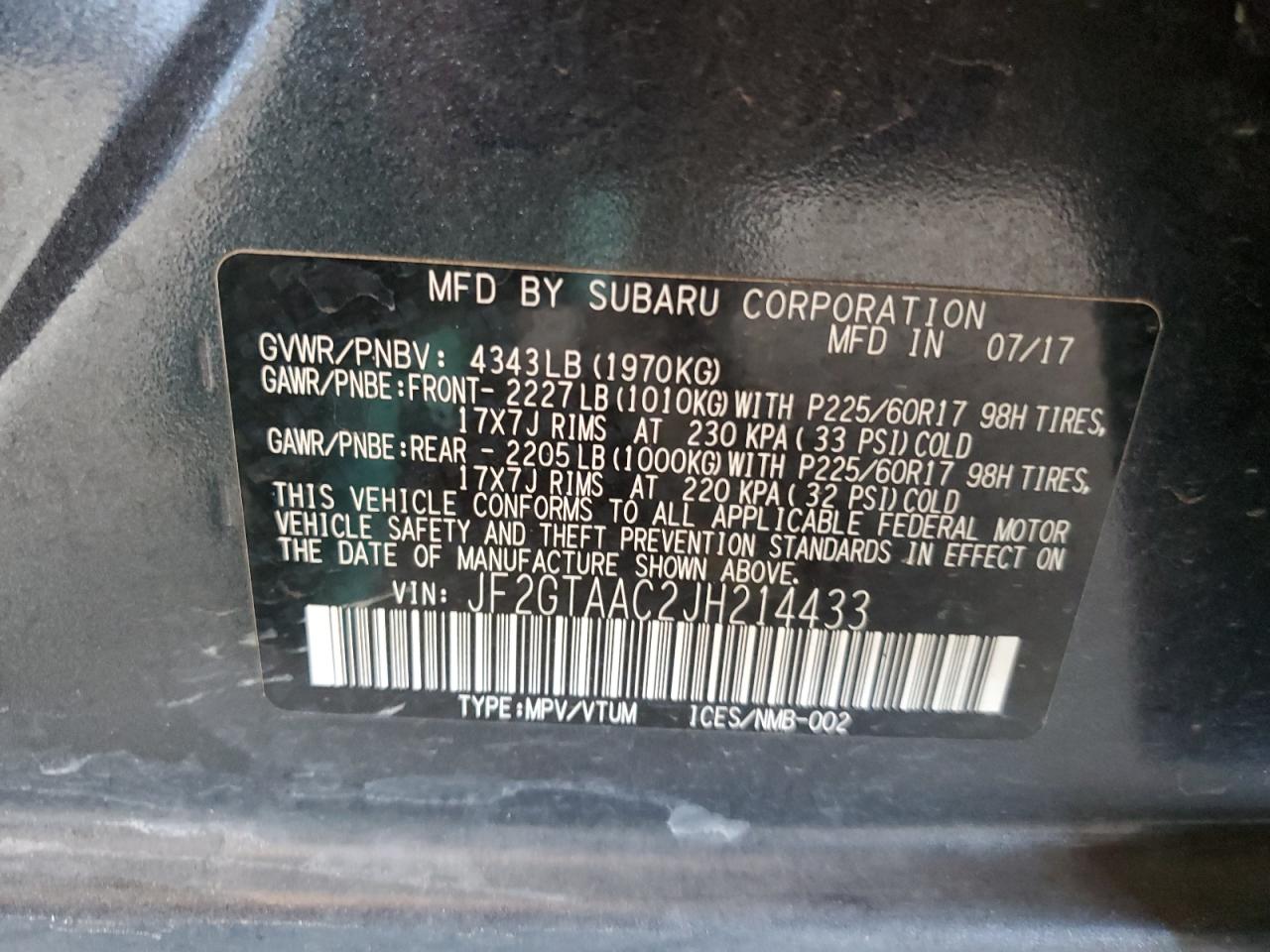 2018 Subaru Crosstrek VIN: JF2GTAAC2JH214433 Lot: 65276205