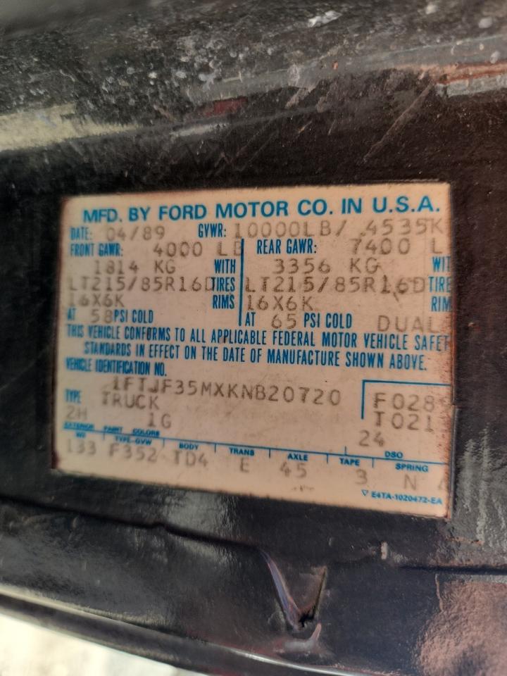 1989 Ford F350 VIN: 1FTJF35MXKN820720 Lot: 63302865