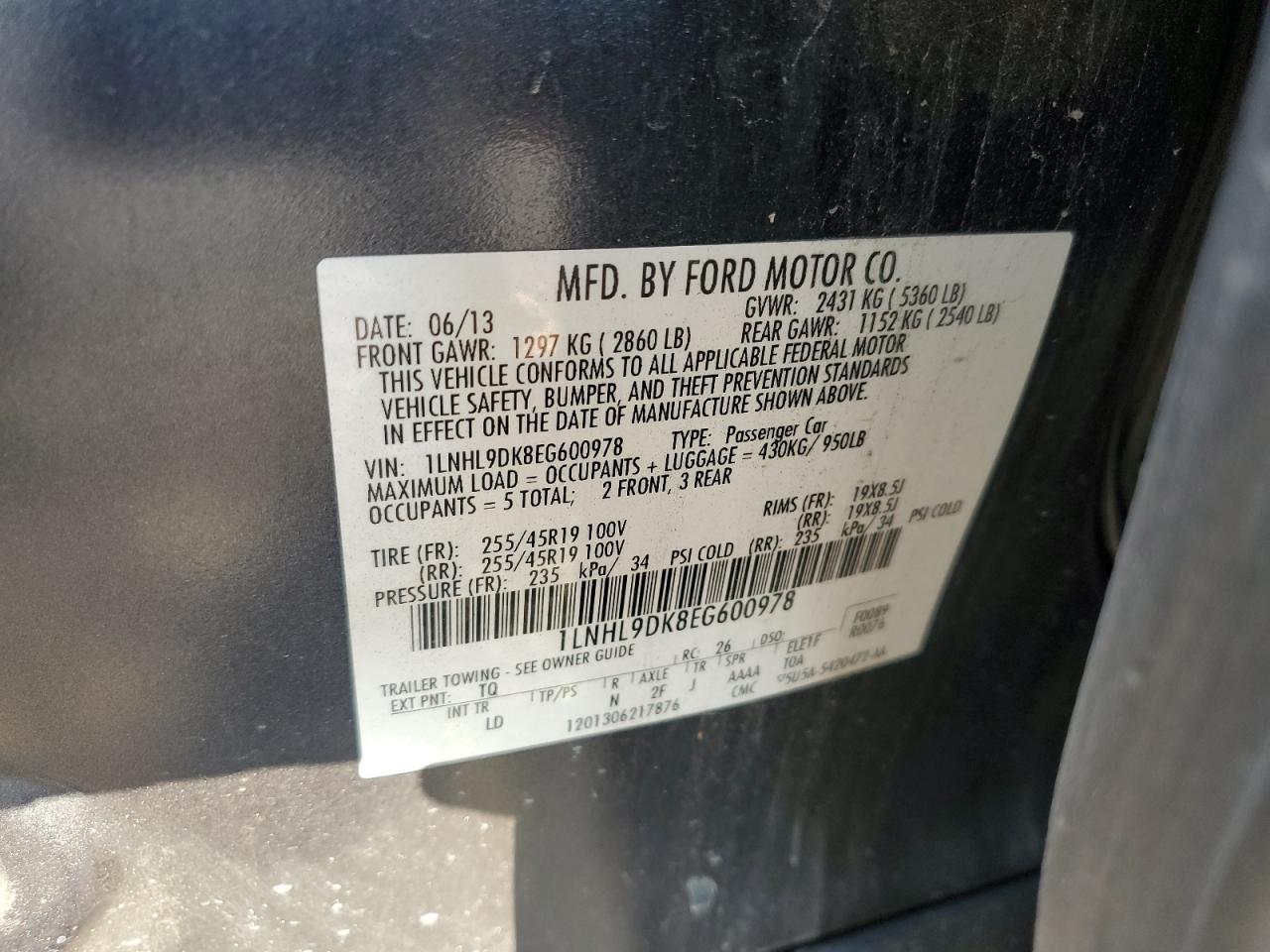 1LNHL9DK8EG600978 2014 Lincoln Mks