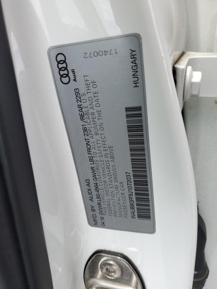 2018 Audi A3 Premium VIN: WAUB8GFF9J1072037 Lot: 63159965