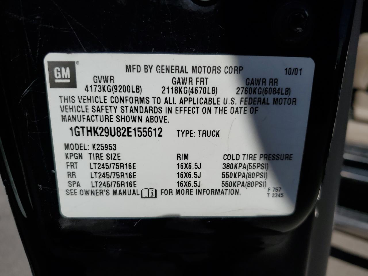 2002 GMC Sierra K2500 Heavy Duty VIN: 1GTHK29U82E155612 Lot: 64257705