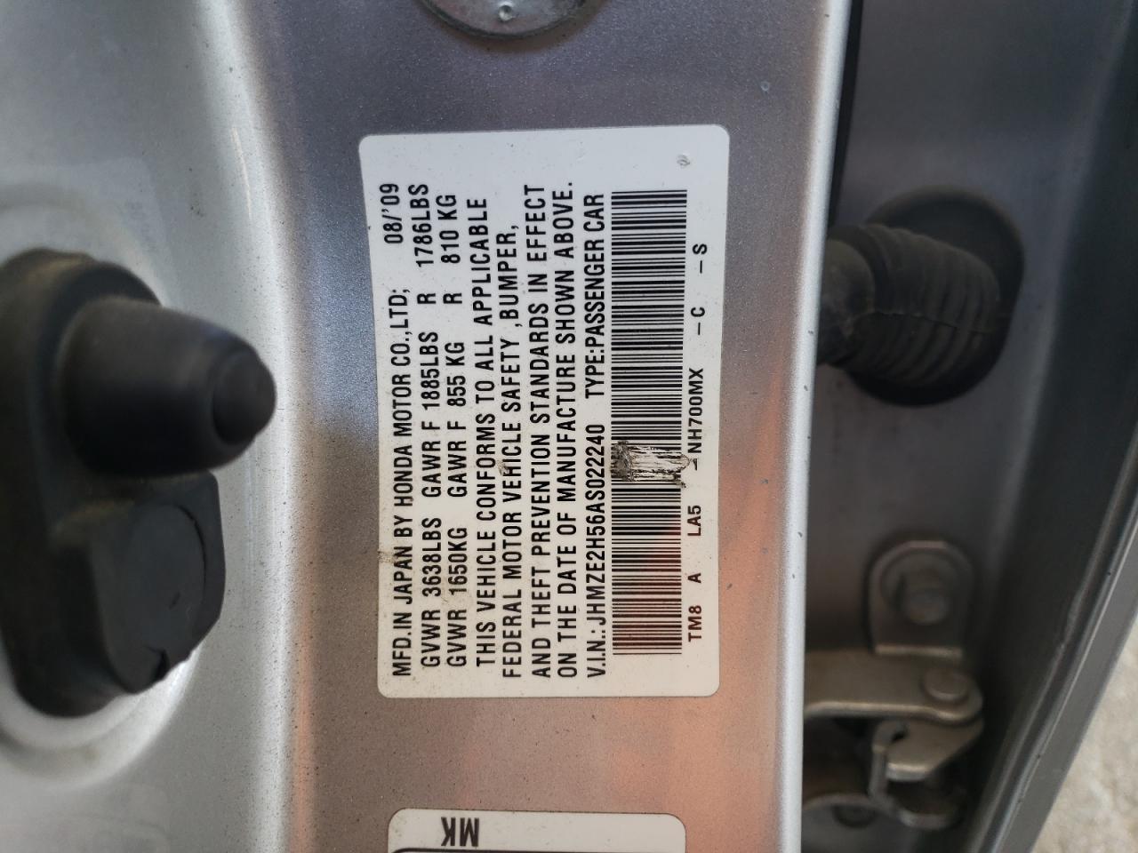 2010 Honda Insight Lx VIN: JHMZE2H56AS022240 Lot: 63817385