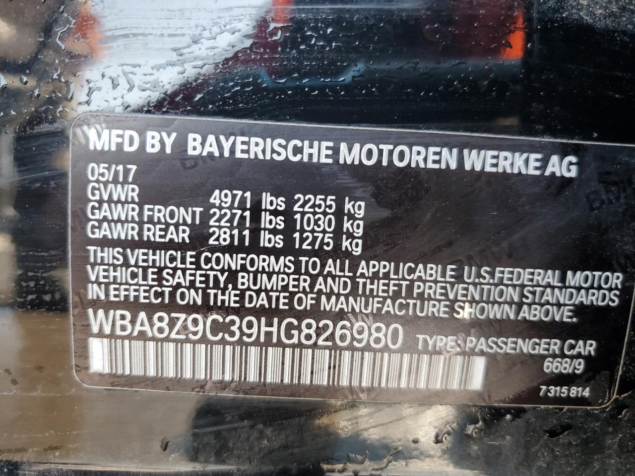 2017 BMW 330 Xigt VIN: WBA8Z9C39HG826980 Lot: 65331255