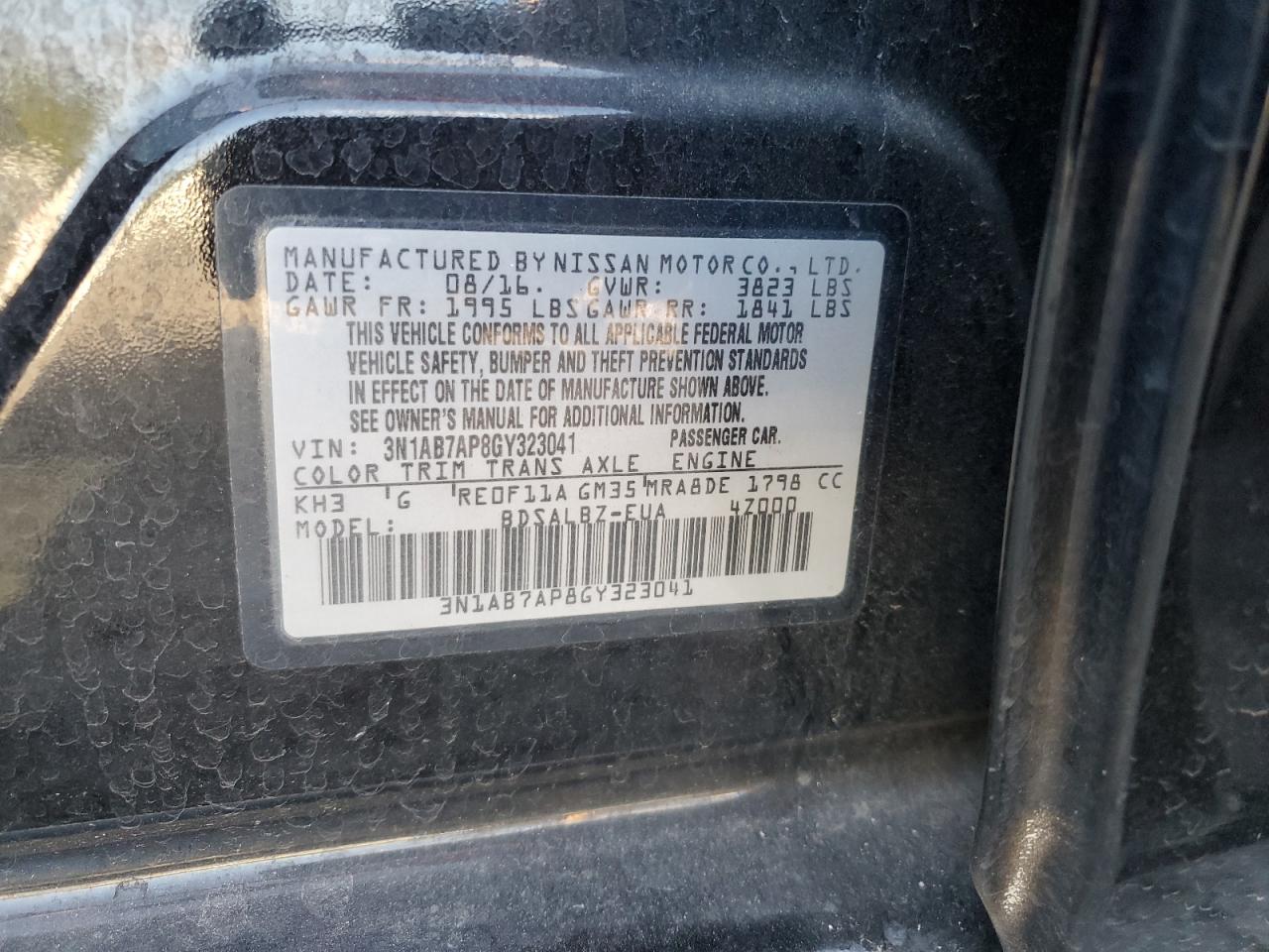 3n1ab7ap8gy323041 3N1AB7AP8GY323041 2016 Nissan Sentra S