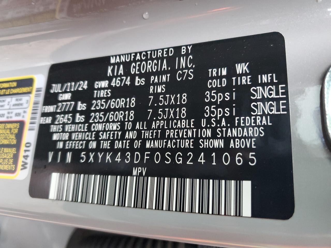2025 Kia Sportage Sx VIN: 5XYK43DF0SG241065 Lot: 65072165