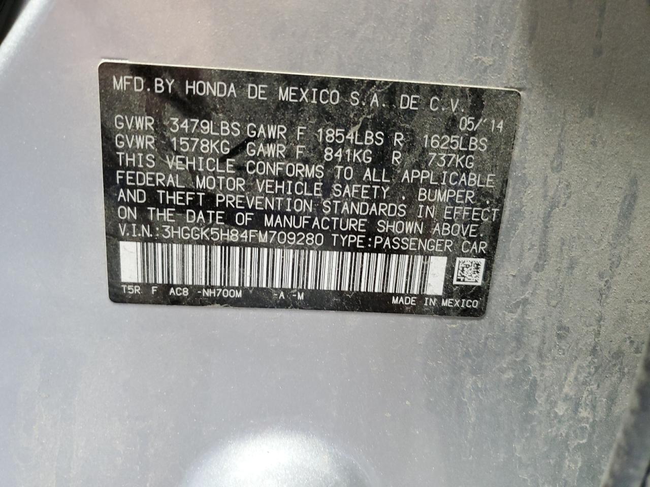 2015 Honda Fit Ex VIN: 3HGGK5H84FM709280 Lot: 64244805
