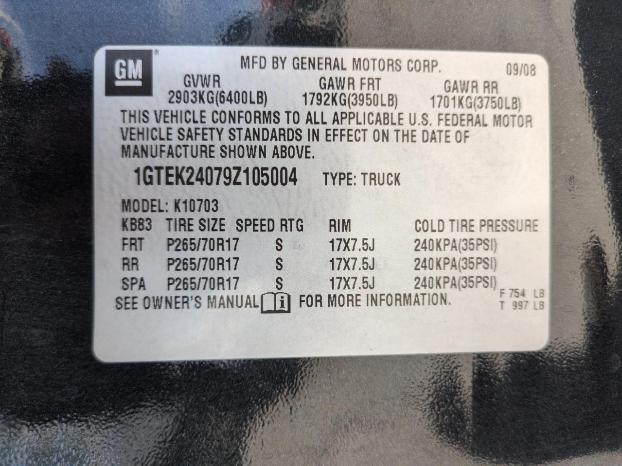 2009 GMC Sierra K1500 Sle VIN: 1GTEK24079Z105004 Lot: 66705205
