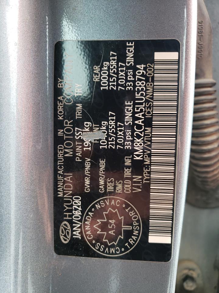 2020 Hyundai Kona Sel VIN: KM8K2CAA5LU538794 Lot: 63907795