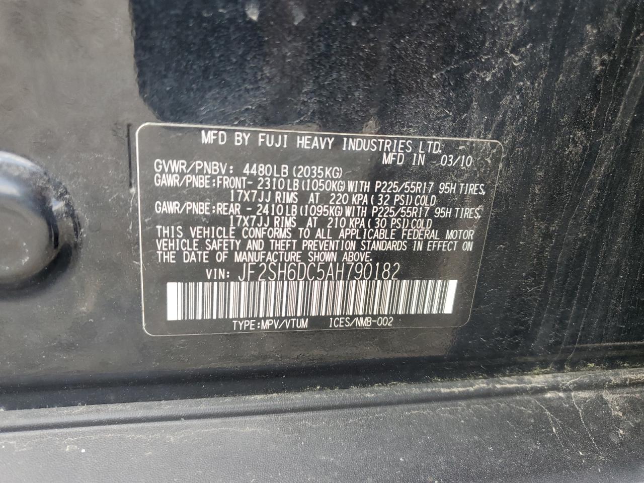 2010 Subaru Forester 2.5X Limited VIN: JF2SH6DC5AH790182 Lot: 63961865