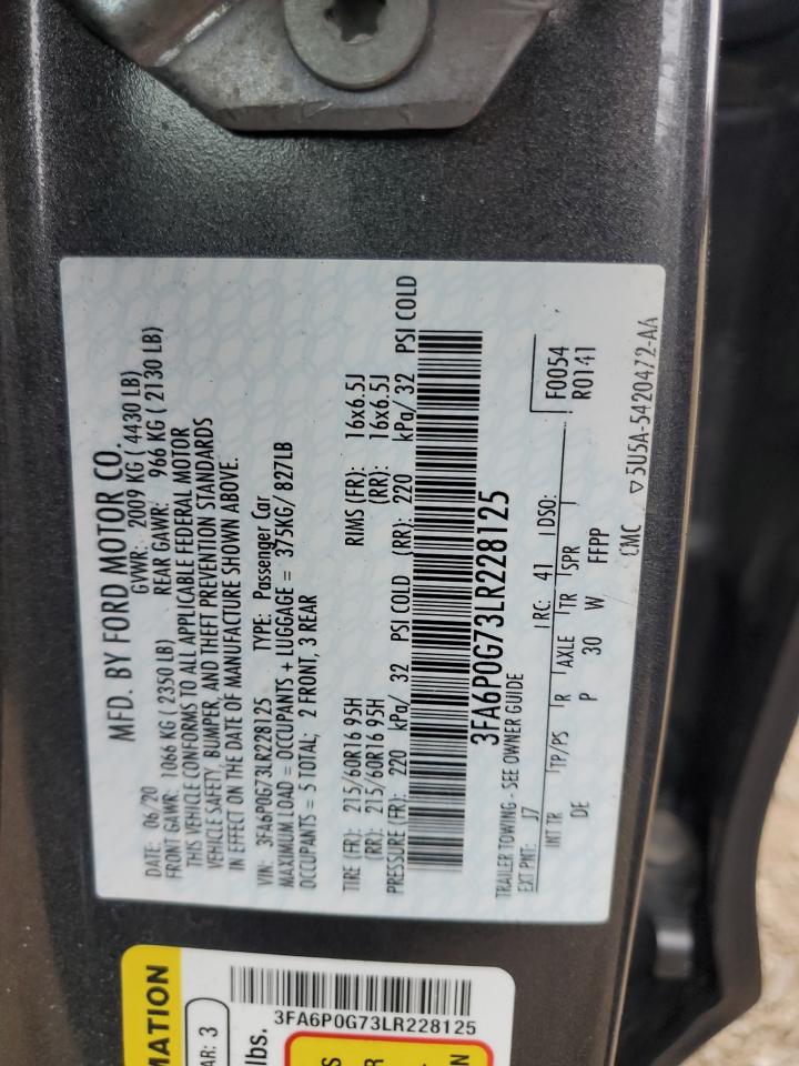 2020 Ford Fusion S VIN: 3FA6P0G73LR228125 Lot: 64439355