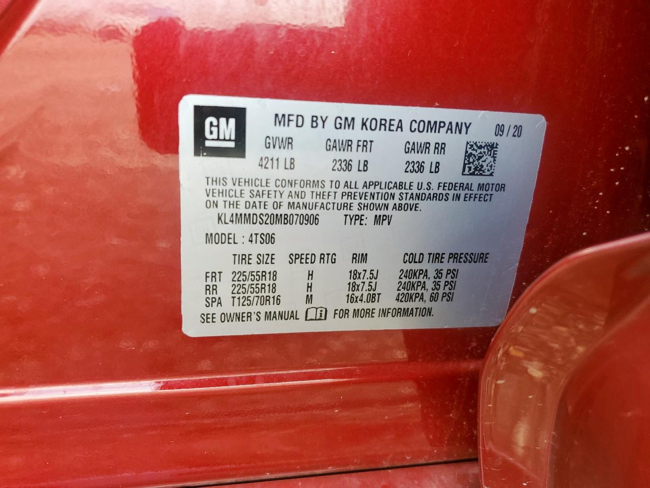 2021 Buick Encore Gx Select VIN: KL4MMDS20MB070906 Lot: 62900735