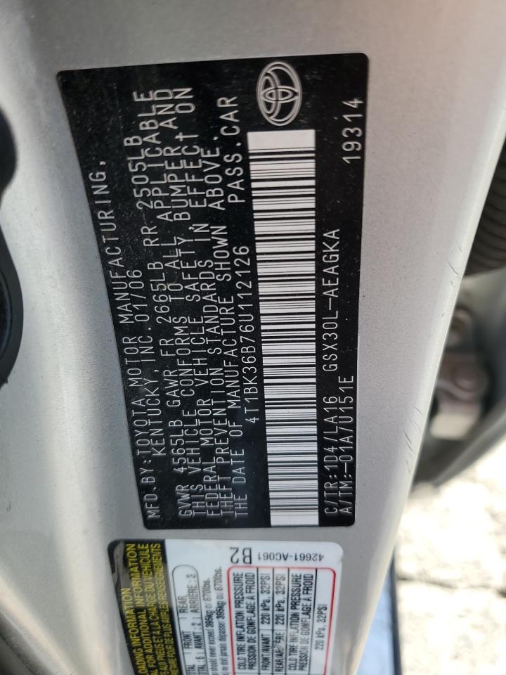 2006 Toyota Avalon Xl VIN: 4T1BK36B76U112126 Lot: 86452515