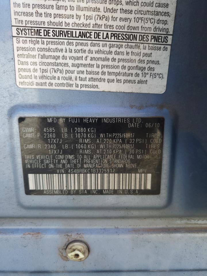 2011 Subaru Outback 2.5I Limited VIN: 4S4BRBKC1B3325917 Lot: 66334515