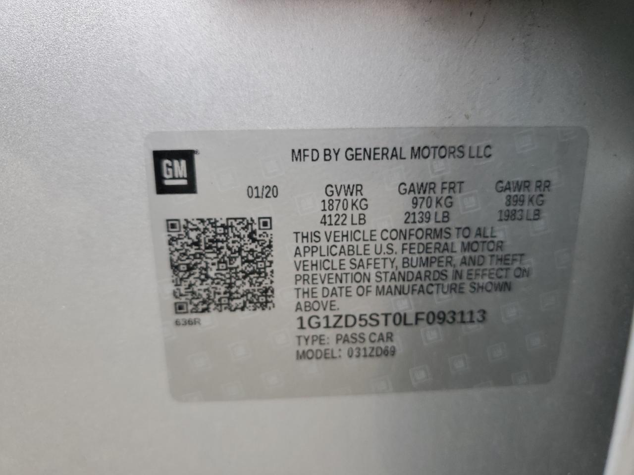 1g1zd5st0lf093113 1G1ZD5ST0LF093113 2020 Chevrolet Malibu Lt