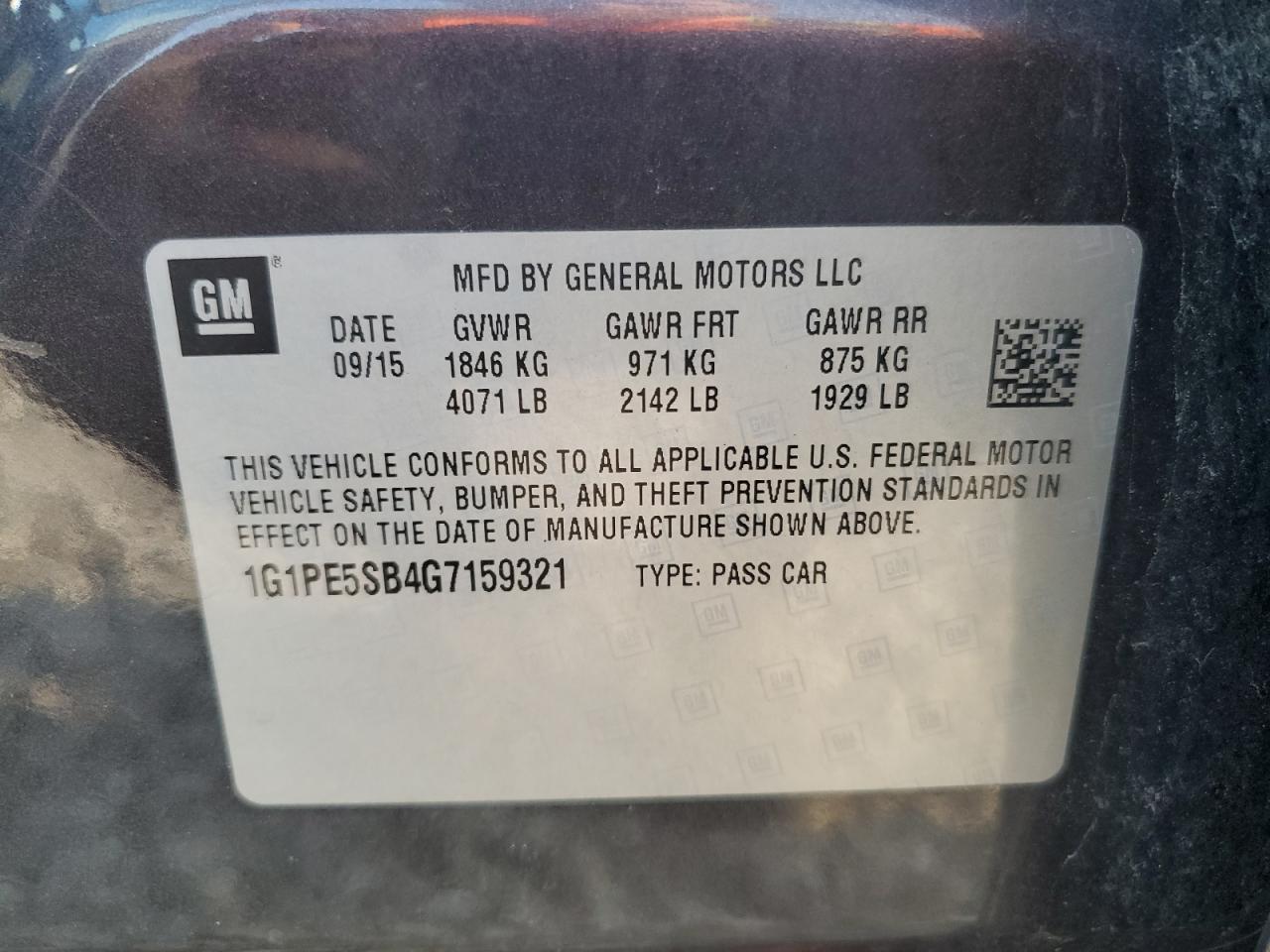 2016 Chevrolet Cruze Limited Lt VIN: 1G1PE5SB4G7159321 Lot: 64965765
