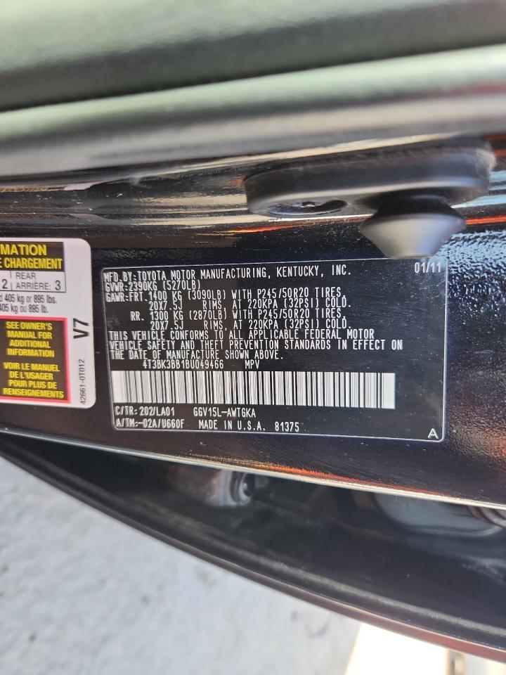 2011 Toyota Venza VIN: 4T3BK3BB1BU049466 Lot: 65139735