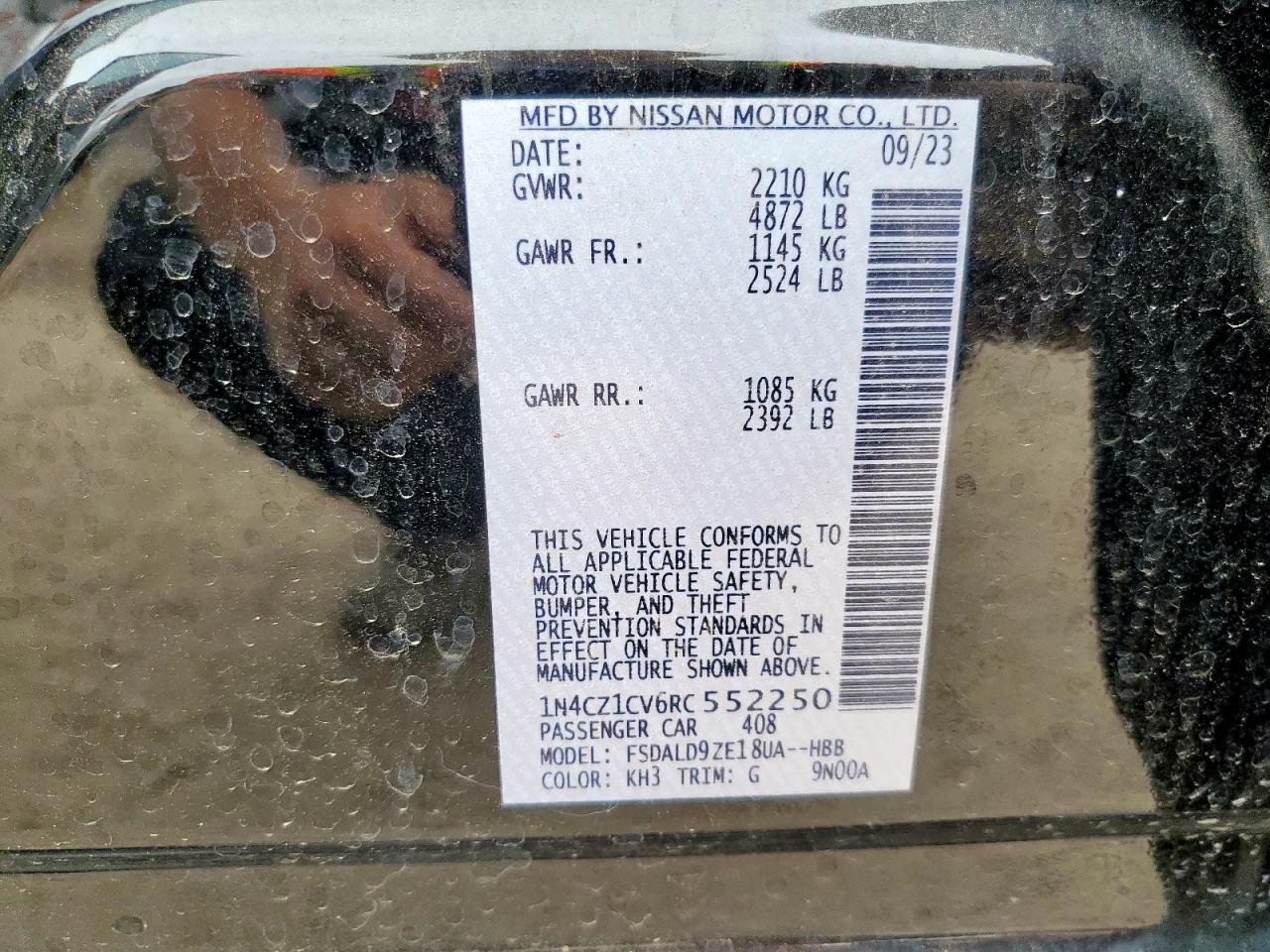 2024 Nissan Leaf Sv Plus VIN: 1N4CZ1CV6RC552250 Lot: 61848175