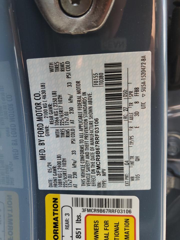 2024 Ford Bronco Sport Big Bend VIN: 3FMCR9B67RRF03106 Lot: 66086125