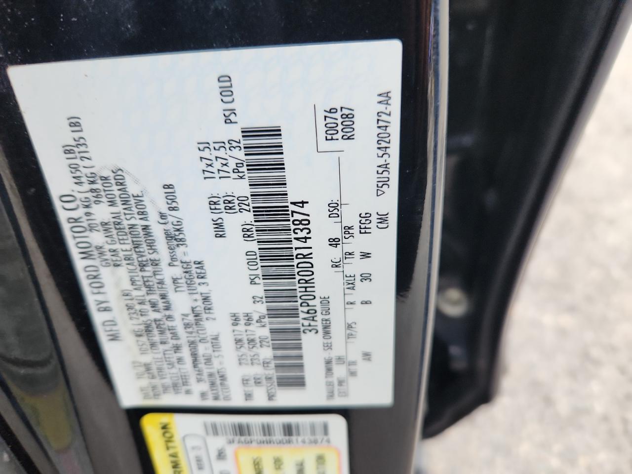 2013 Ford Fusion Se VIN: 3FA6P0HR0DR143874 Lot: 63943805