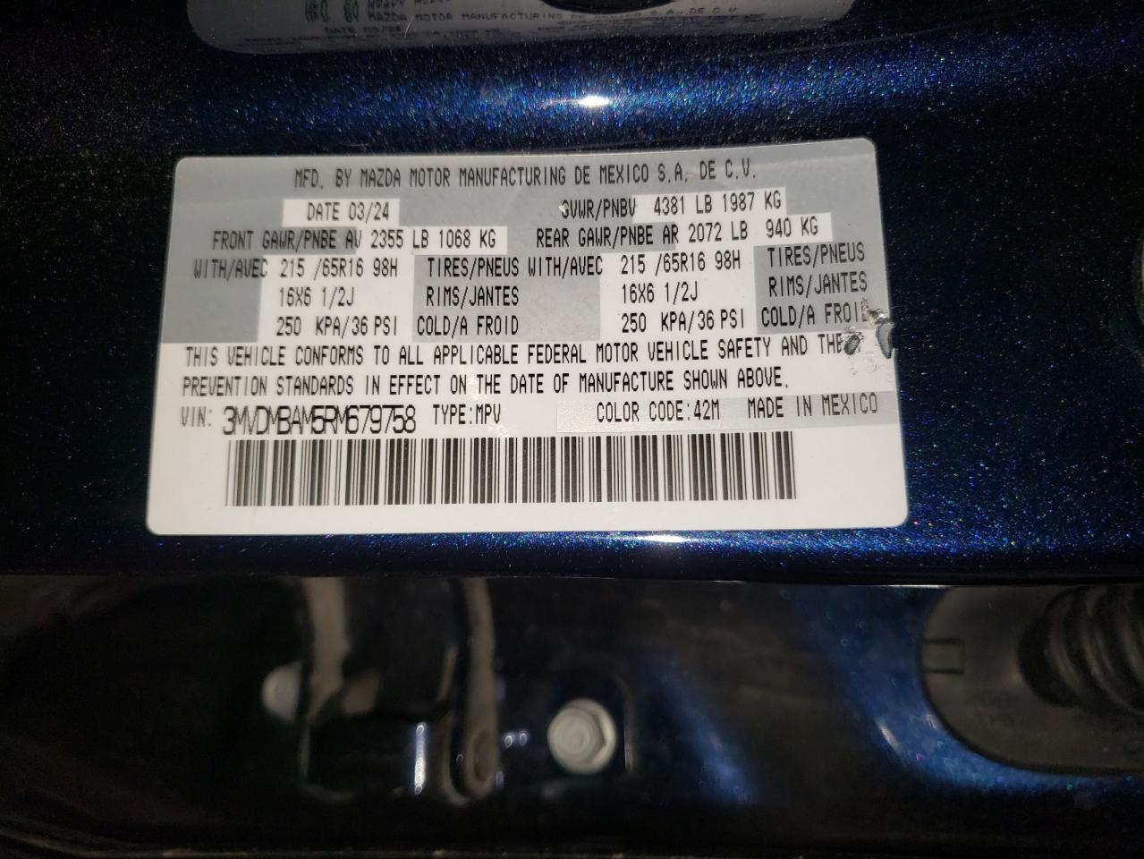 2024 Mazda Cx-30 VIN: 3MVDMBAM5RM679758 Lot: 63798005