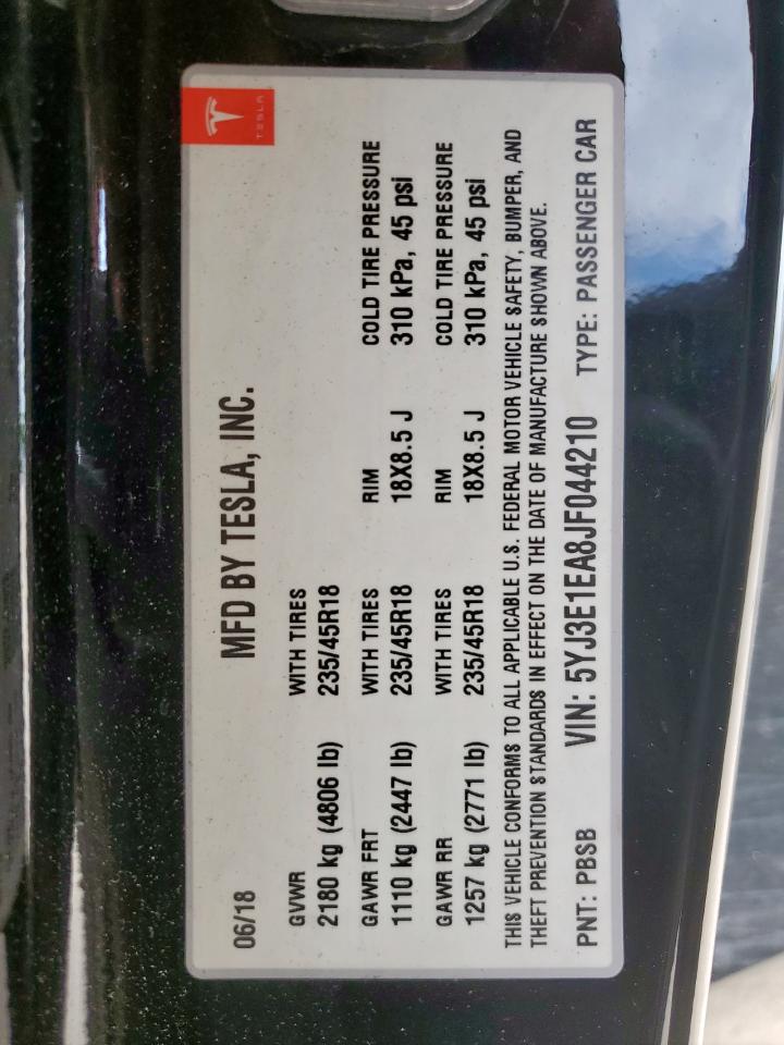 2018 Tesla Model 3 VIN: 5YJ3E1EA8JF044210 Lot: 63242125