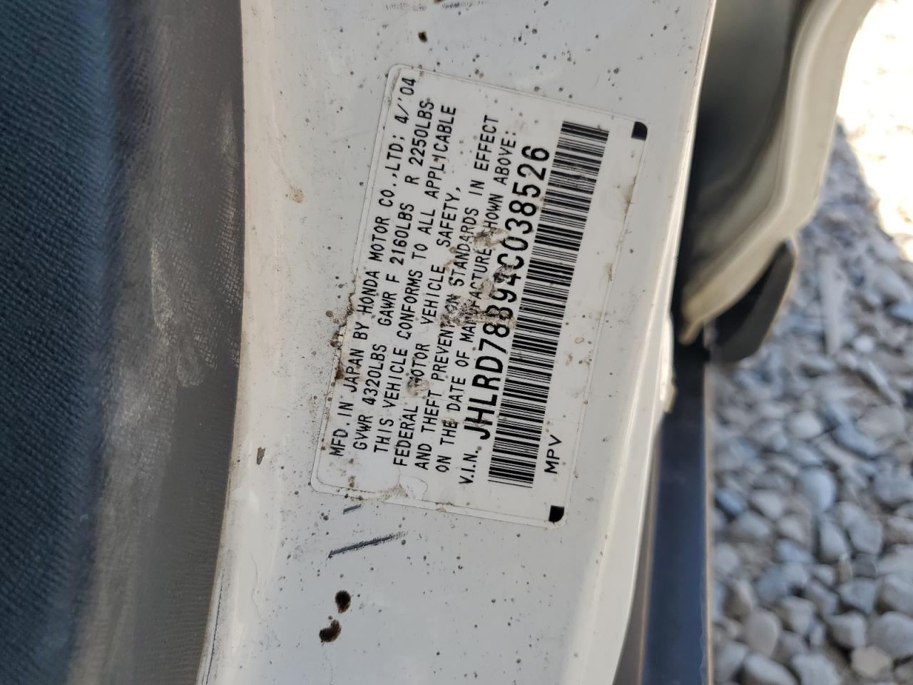 2004 Honda Cr-V Ex VIN: JHLRD78894C038526 Lot: 63674845
