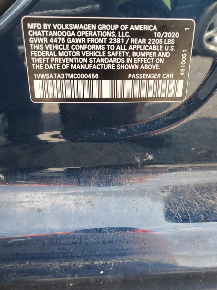 2021 Volkswagen Passat Se VIN: 1VWSA7A37MC000456 Lot: 65911905