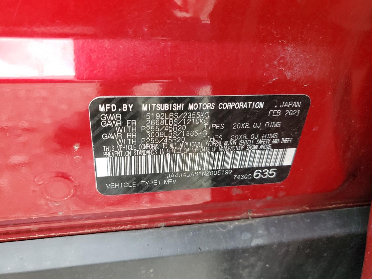 2022 Mitsubishi Outlander Se VIN: JA4J4UA81NZ005192 Lot: 64090075