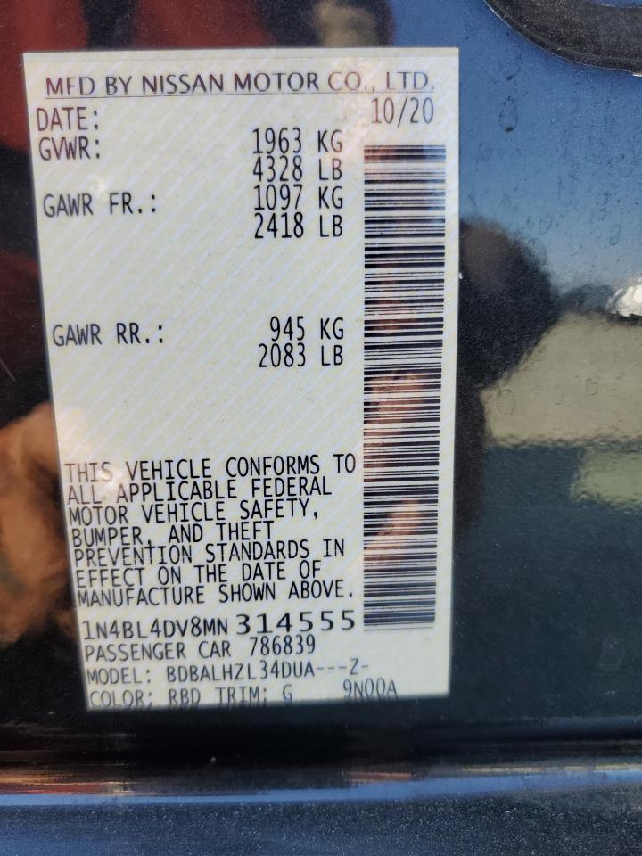 2021 Nissan Altima Sv VIN: 1N4BL4DV8MN314555 Lot: 64309165