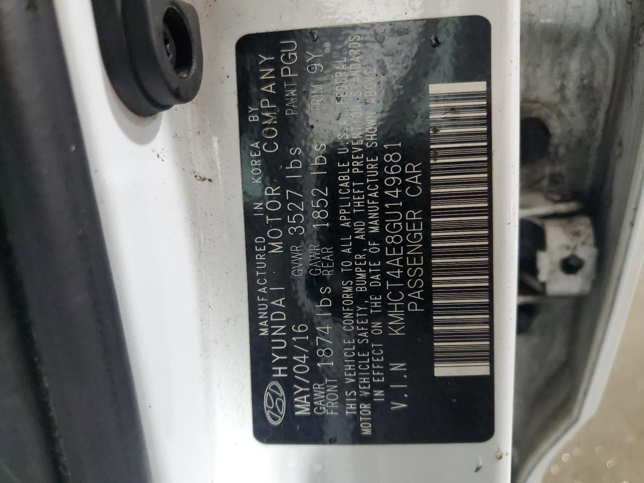 2016 Hyundai Accent Se VIN: KMHCT4AE8GU149681 Lot: 65191705