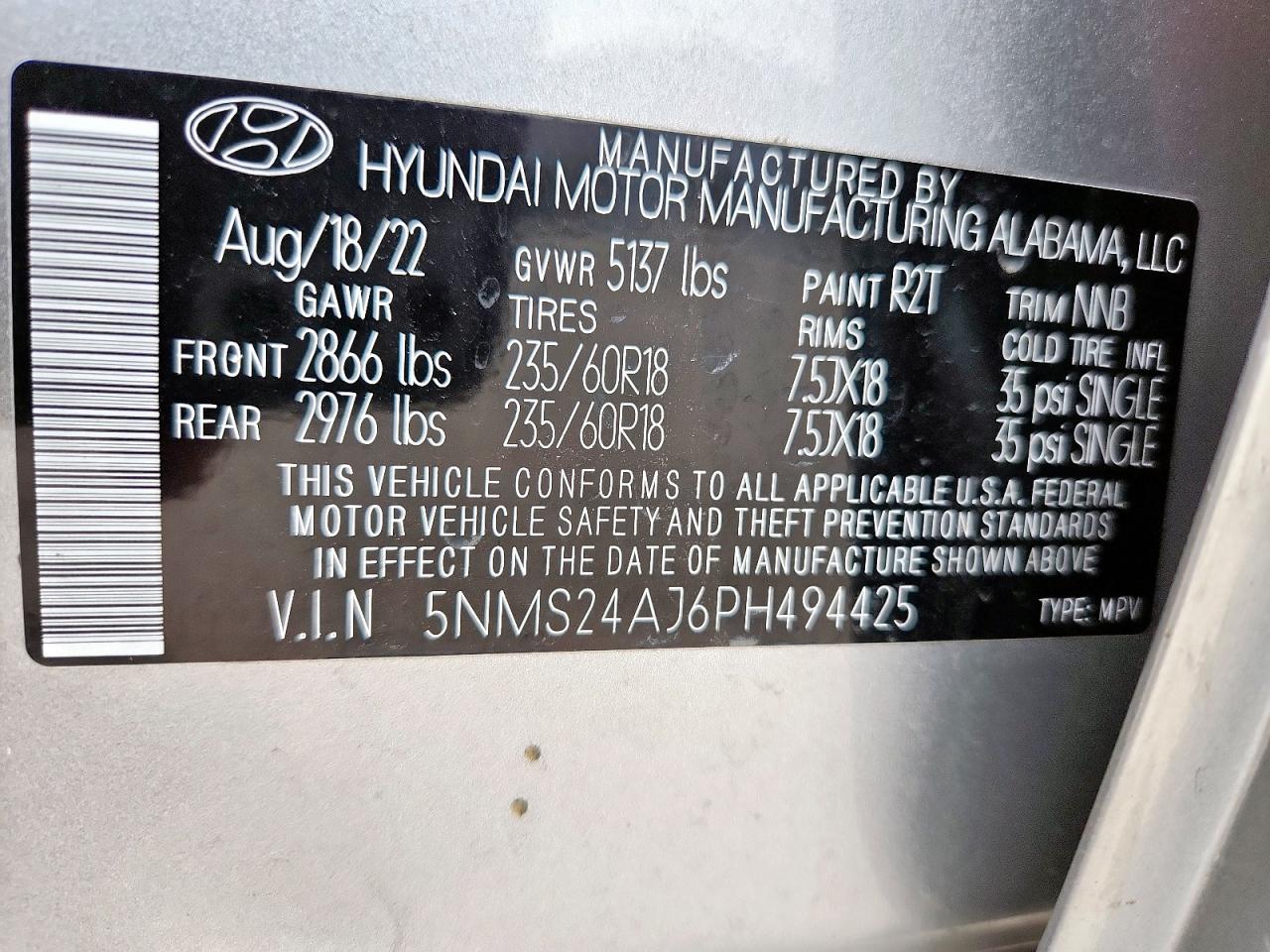 2023 Hyundai Santa Fe Sel VIN: 5NMS24AJ6PH494425 Lot: 65054205