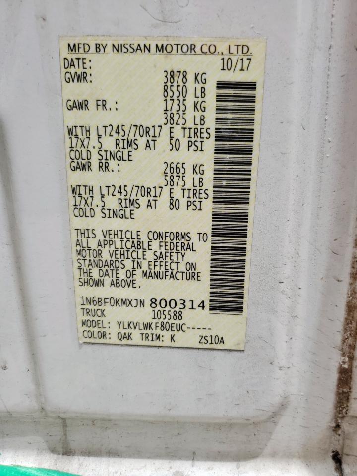 1n6bf0kmxjn800314 1N6BF0KMXJN800314 2018 Nissan Nv 1500 S
