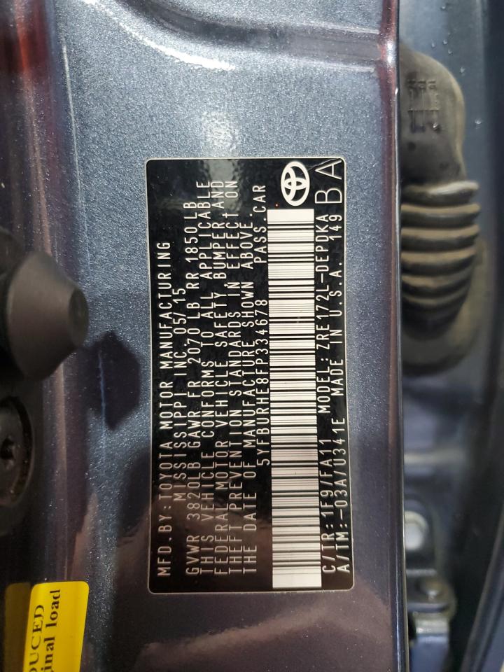 2015 Toyota Corolla L VIN: 5YFBURHE8FP334678 Lot: 64597465